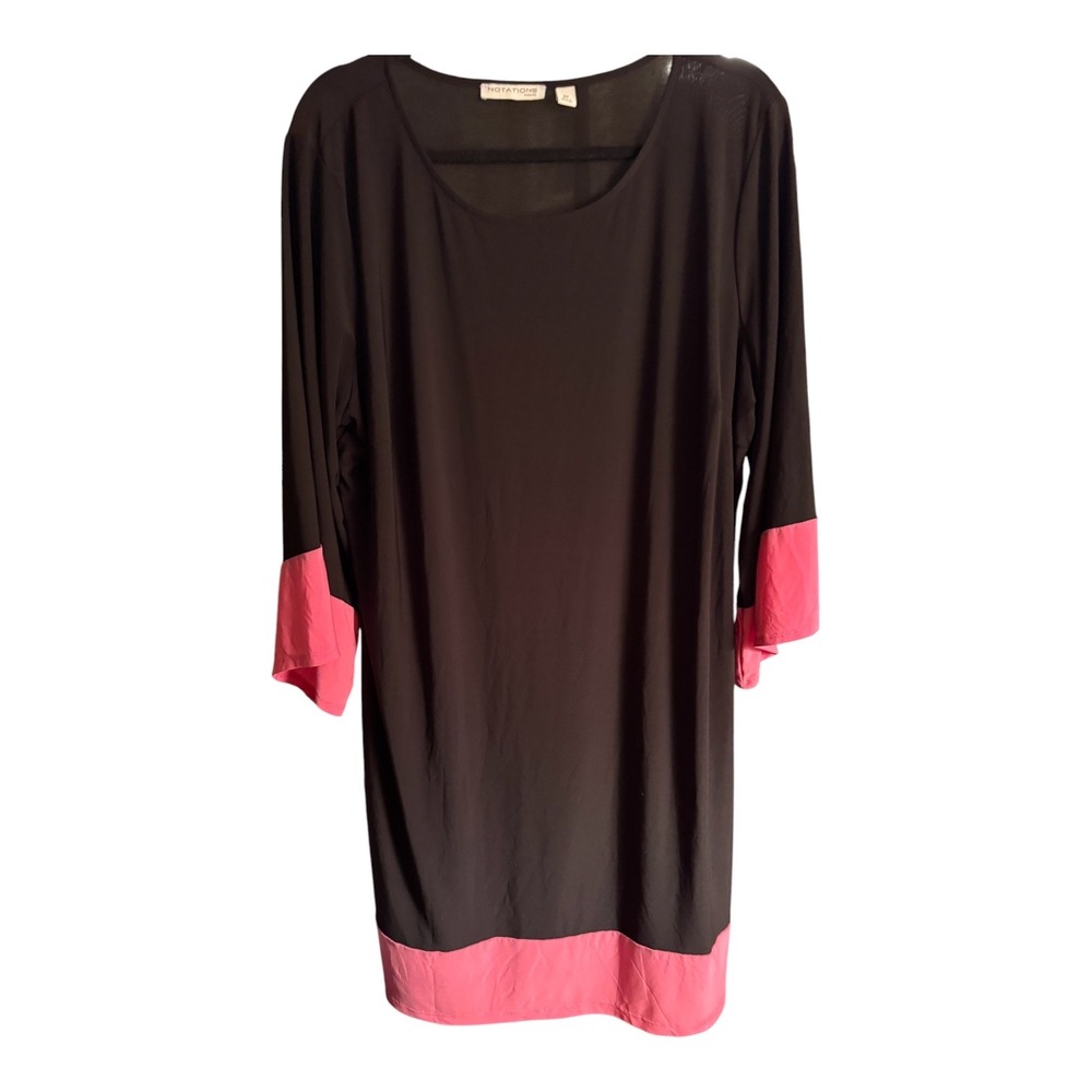 Notations Woman Dress 2X Black Pink Colorblock Stretch Shift Artsy Mod - Picture 2 of 4